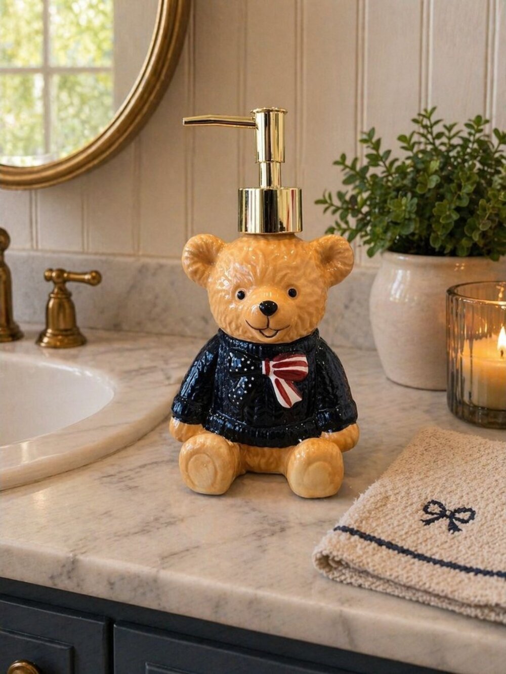 New Ceramic Dabney Lee Teddy Bear American Soap Dispenser Kitchen / Bathroom